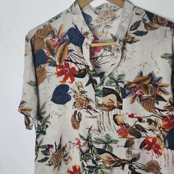 Coofandy Cotton Linen Blend Size L Men's Short Sleeve Tropical Henley - Picture 6 of 7